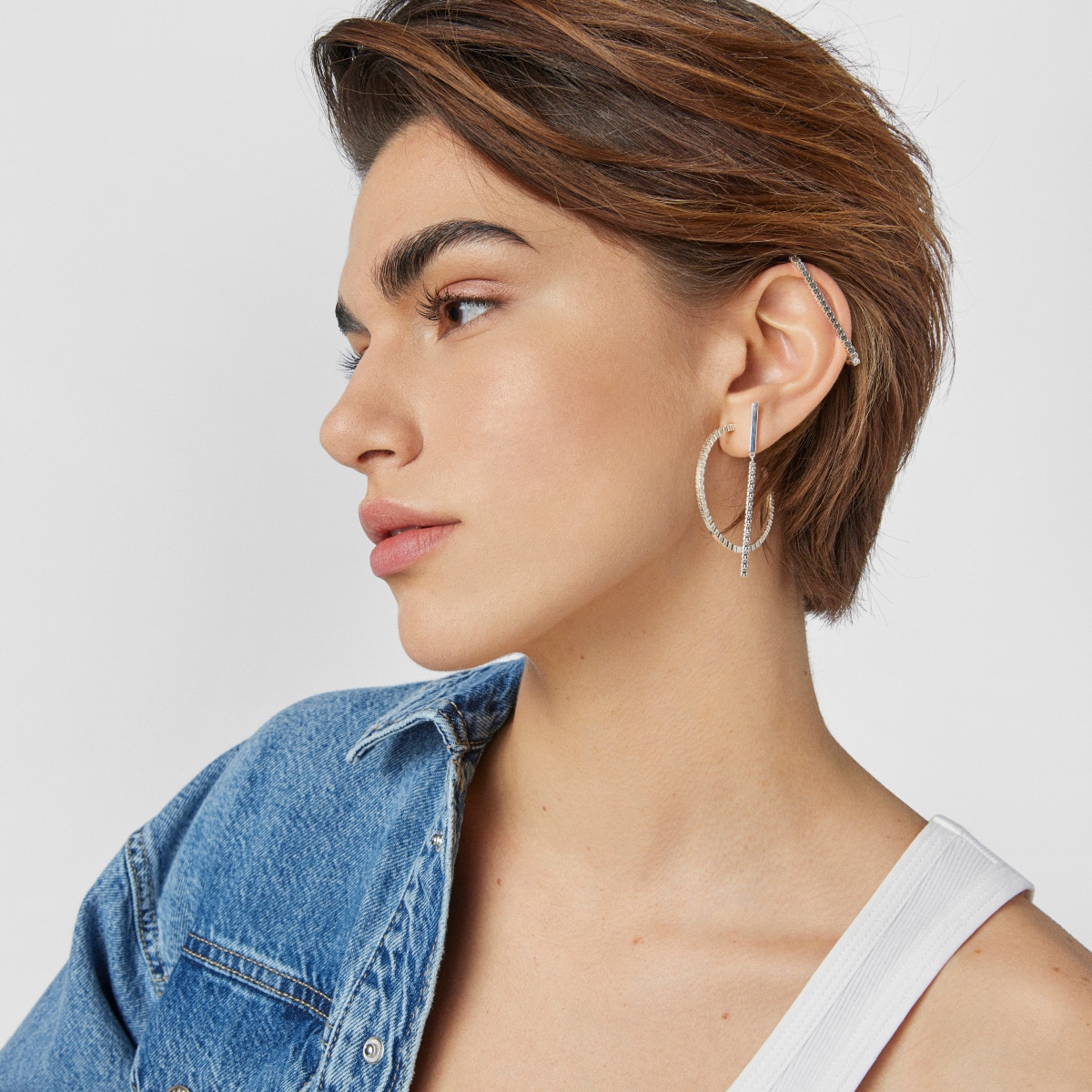 Earcuff Straight barra de Plata motivos Oso 4cm