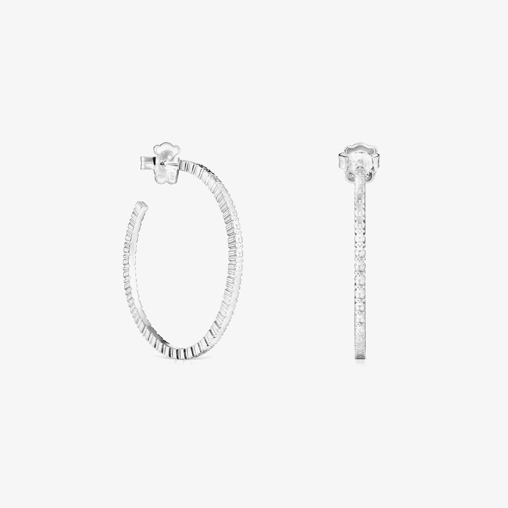 Pendientes aro grandes disco de plata Straight