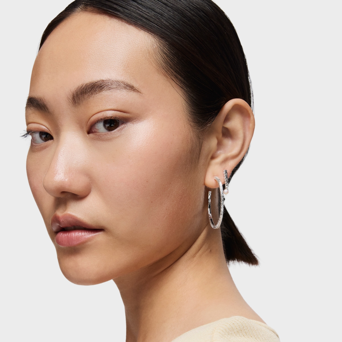Pendientes aro grandes disco de plata Straight
