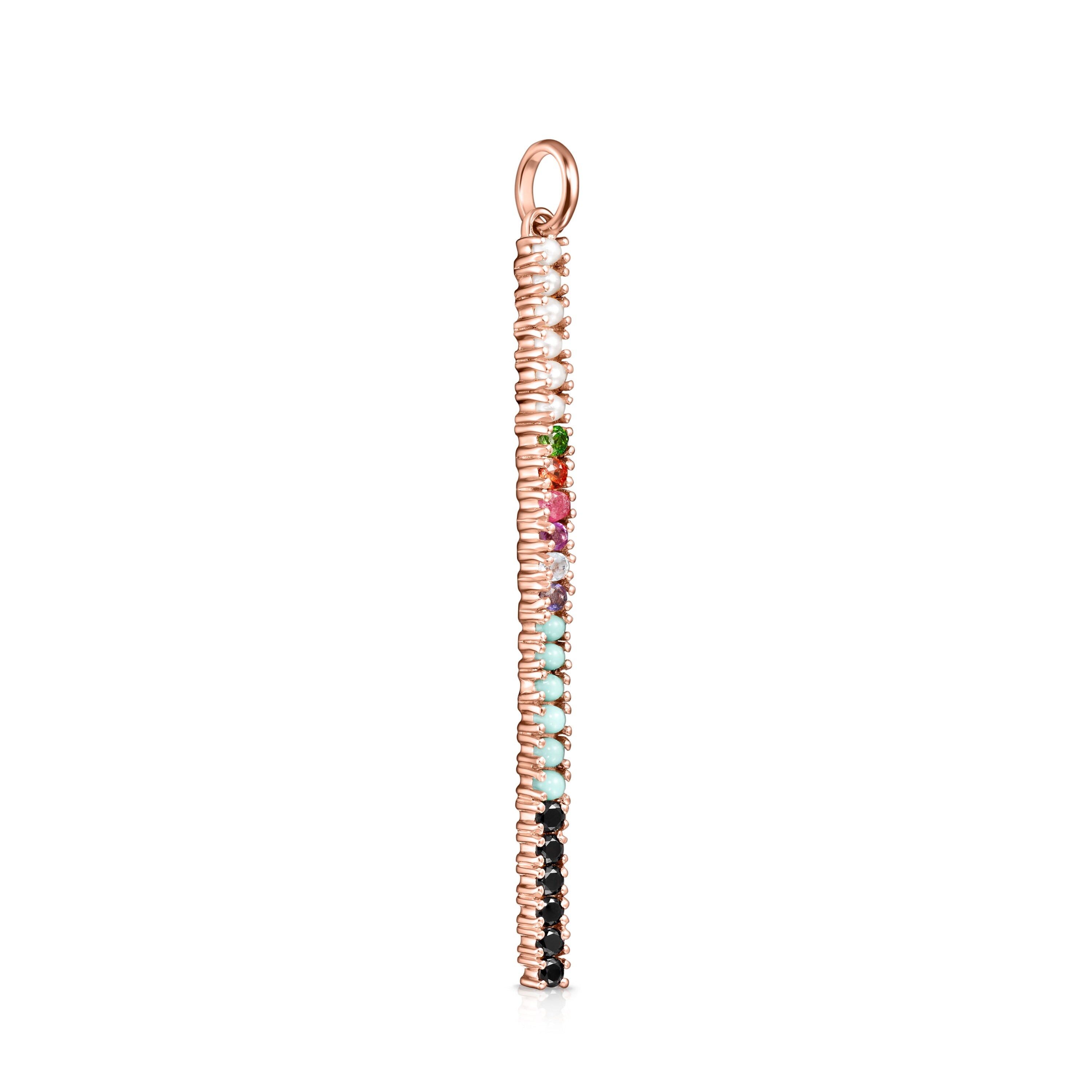 Straight bar Pendant in Rose 18K gold vermeil with Gemstones