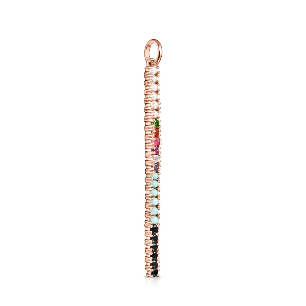 Colgante barra con baño de oro rosa 18 kt sobre plata y gemas Straight image number 1