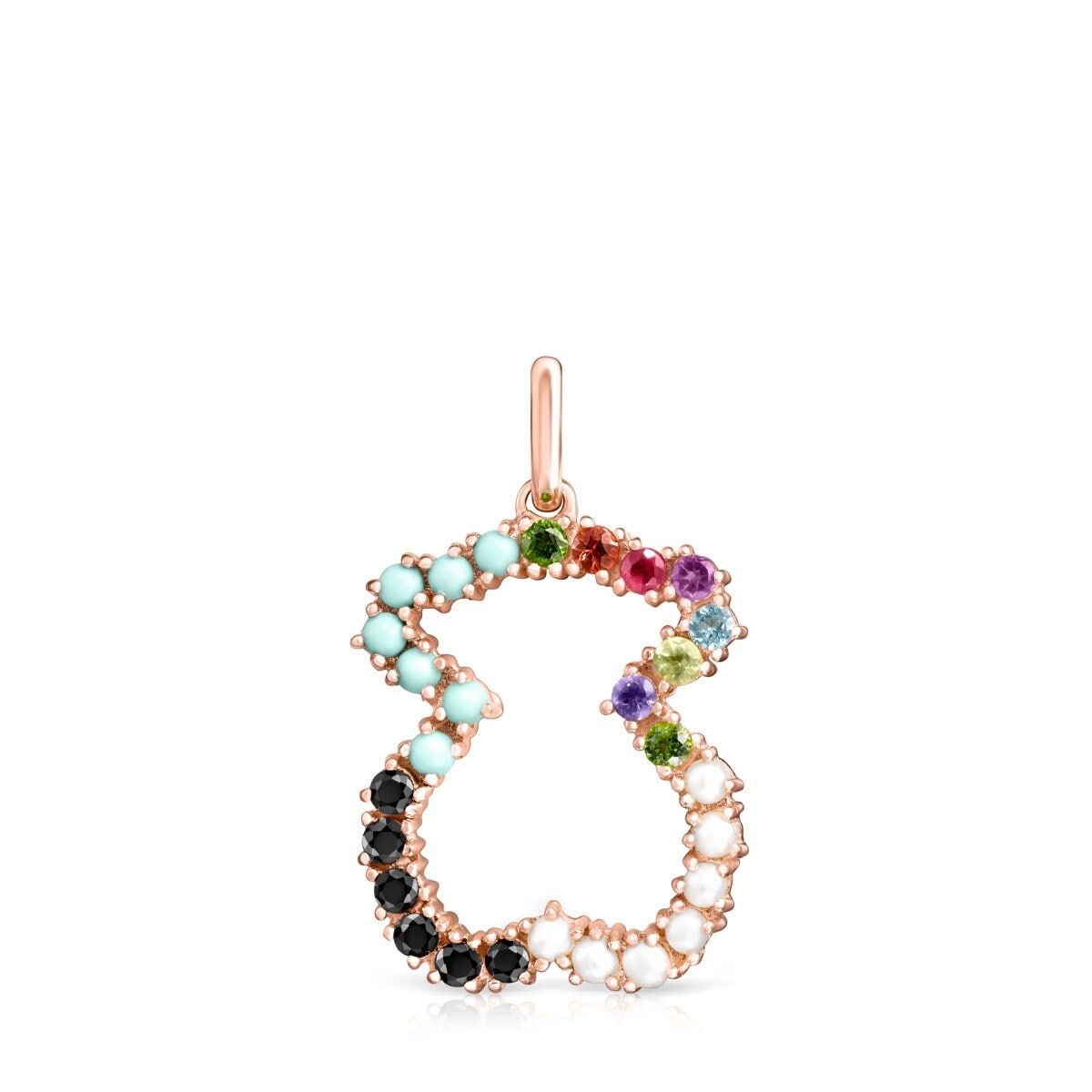 Colgante oso con baño de oro rosa 18 kt sobre plata y gemas Straight