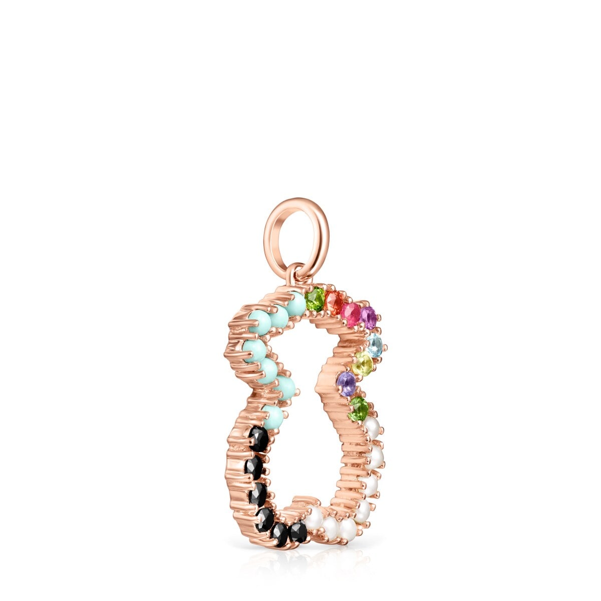 Colgante oso con baño de oro rosa 18 kt sobre plata y gemas Straight