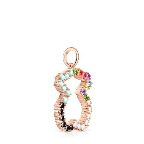 Straight bear Pendant in Rose Silver Vermeil with Gemstones