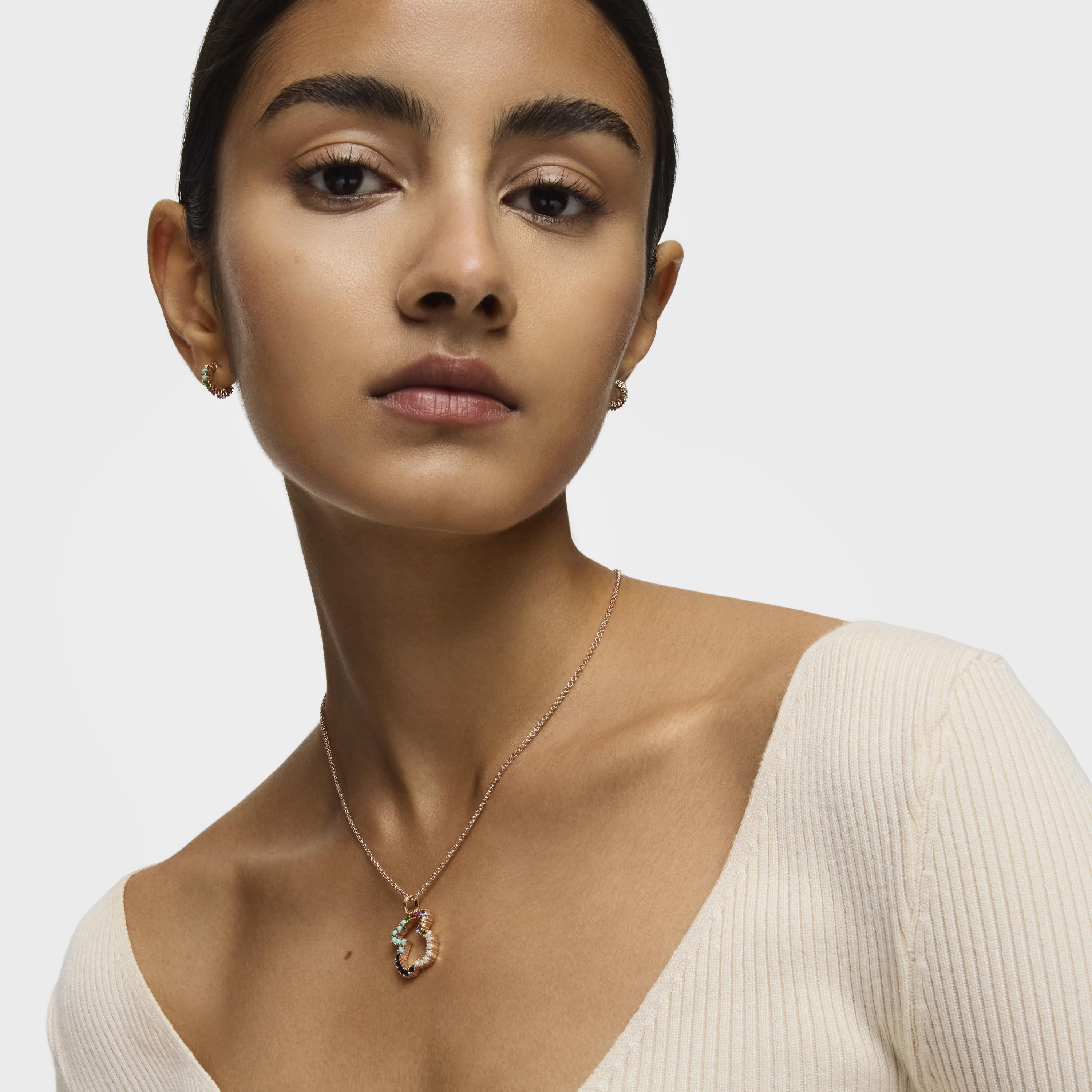 Straight bear Pendant in Rose 18K gold vermeil with Gemstones