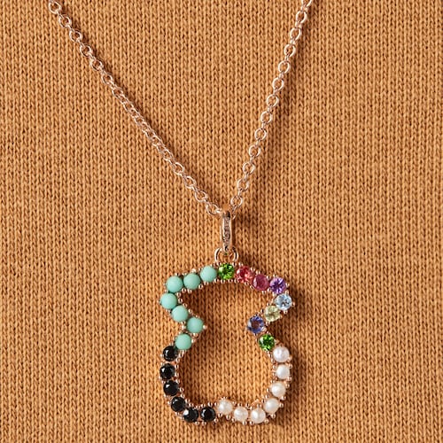 Straight bear Pendant in Rose Silver Vermeil with Gemstones