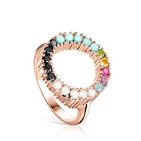 TOUS Straight disc Ring in Rose Silver Vermeil with muticolor Gemstones