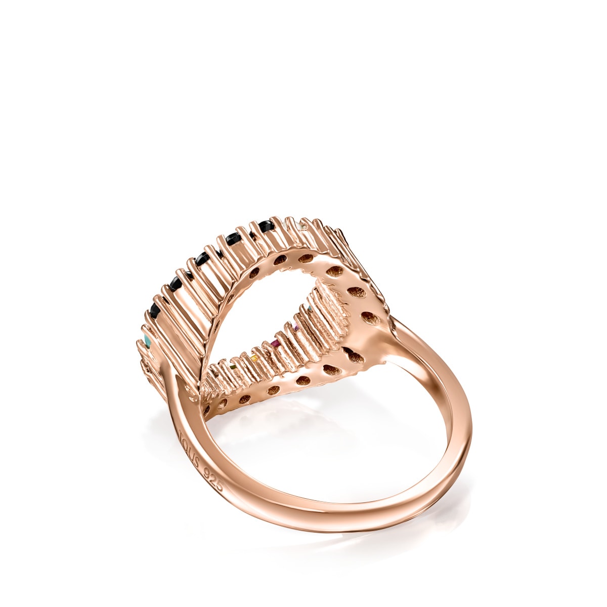 Anillo disco de plata vermeil rosa con gemas multicolor Straight
