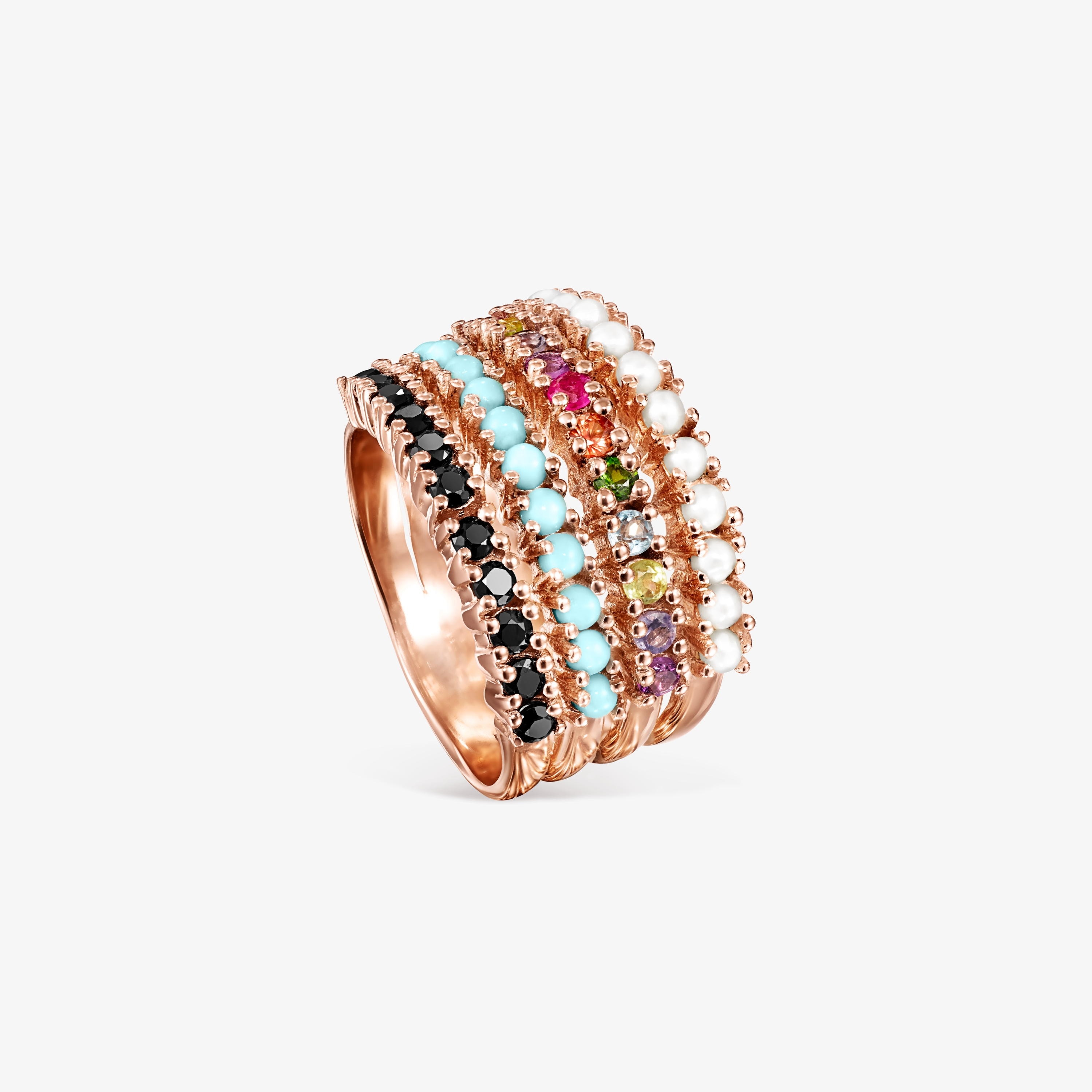 Straight Ring Rose 18K gold vermeil with multicolor Gemstones