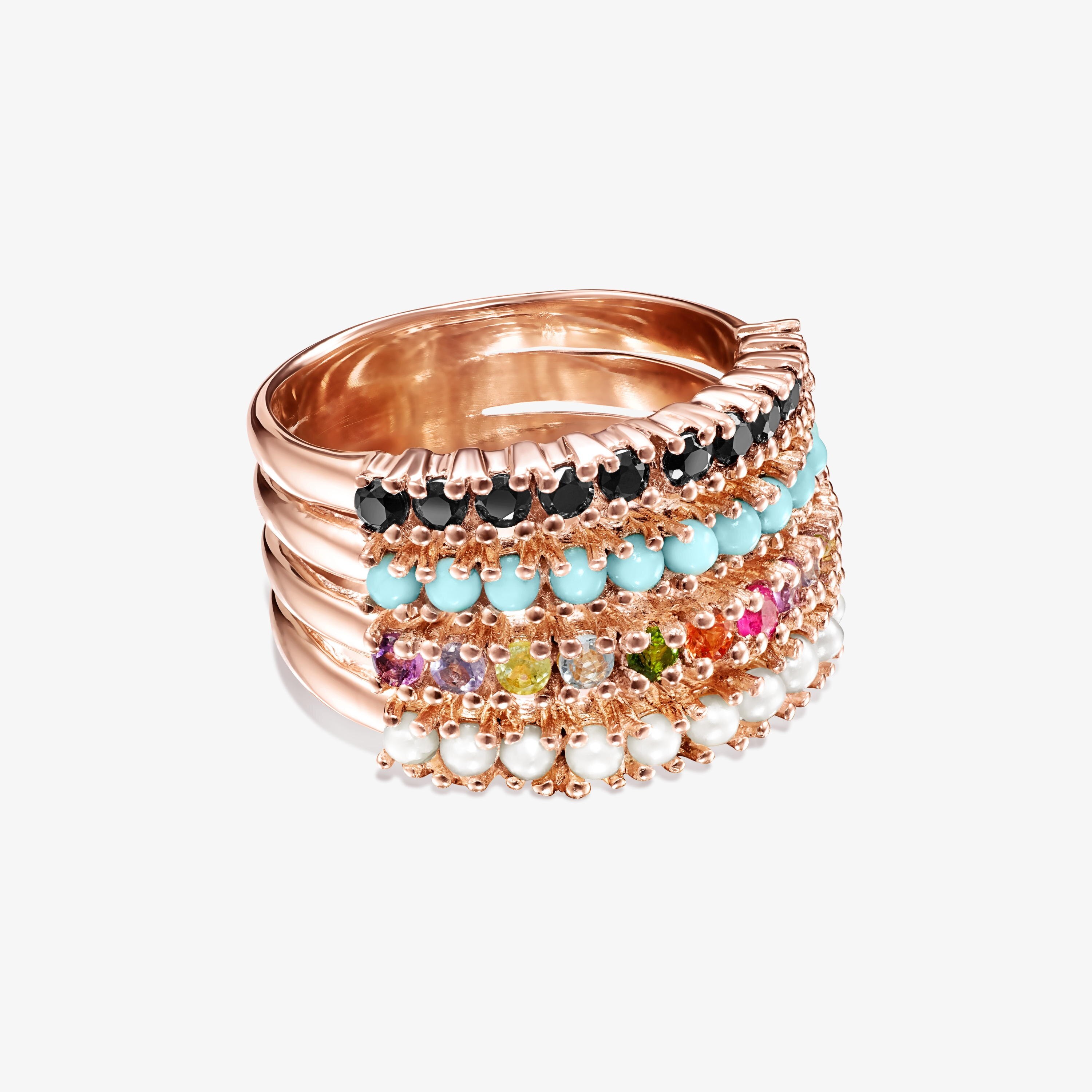 Straight Ring Rose 18K gold vermeil with multicolor Gemstones