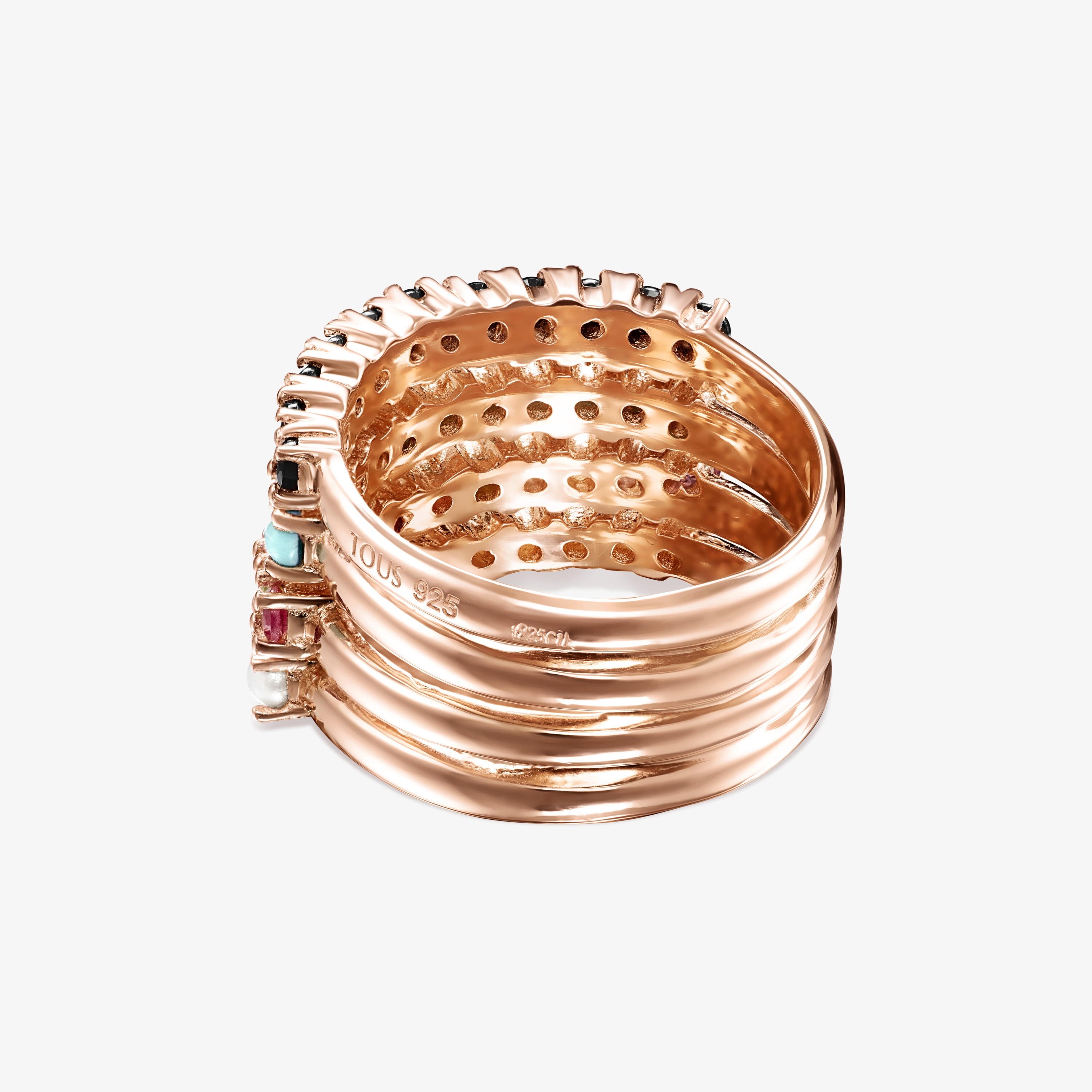 Straight Ring Rose 18K gold vermeil with multicolor Gemstones