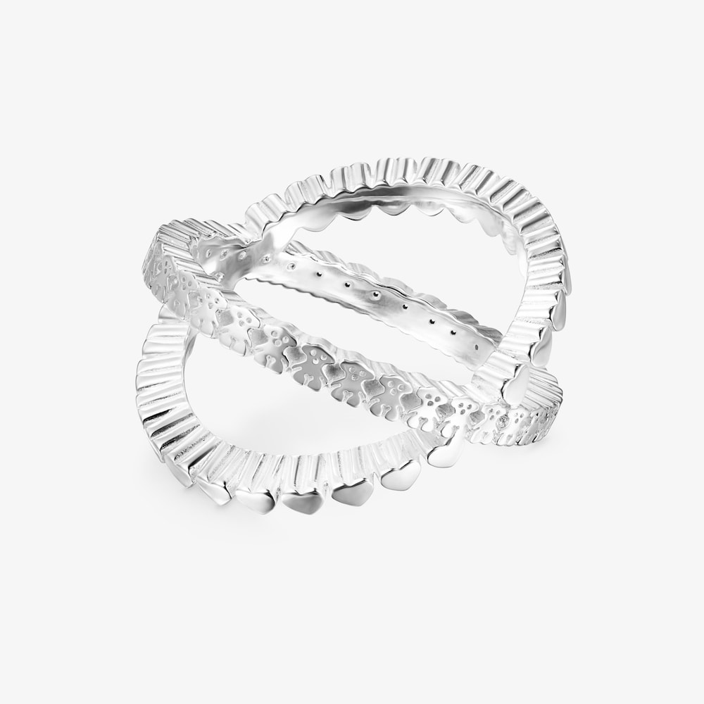 Anillo cruzado de plata motivos oso y coraz&oacute;n Straight