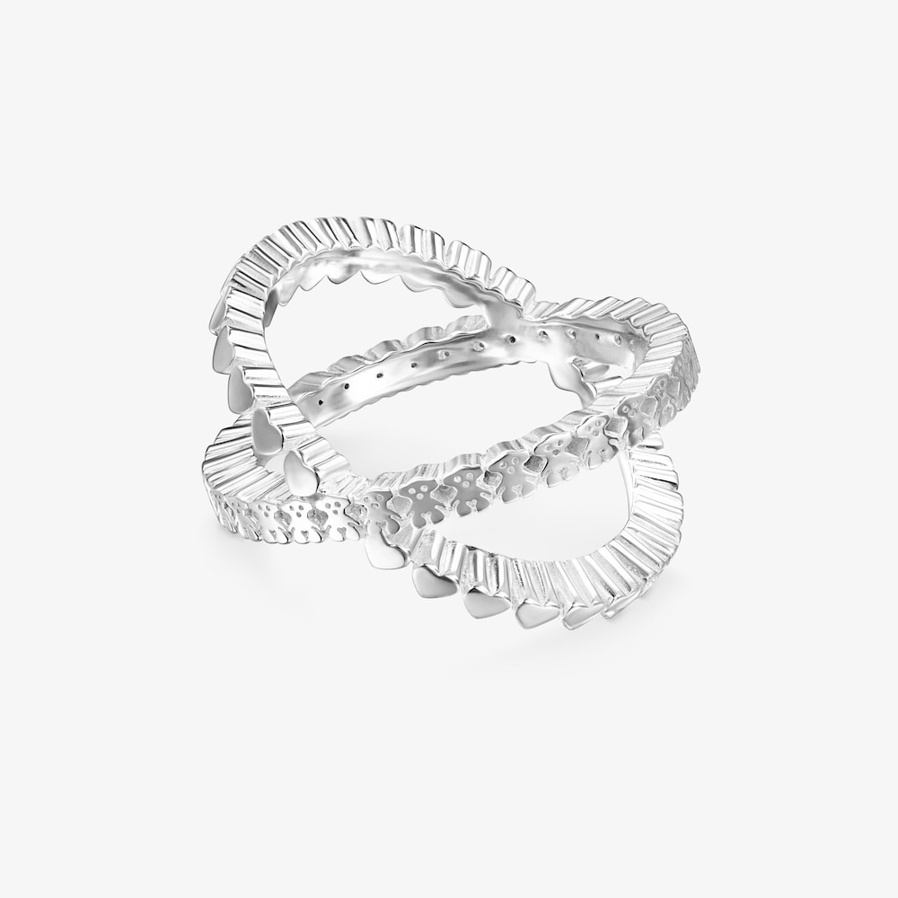 Anillo cruzado de plata motivos oso y coraz&oacute;n Straight