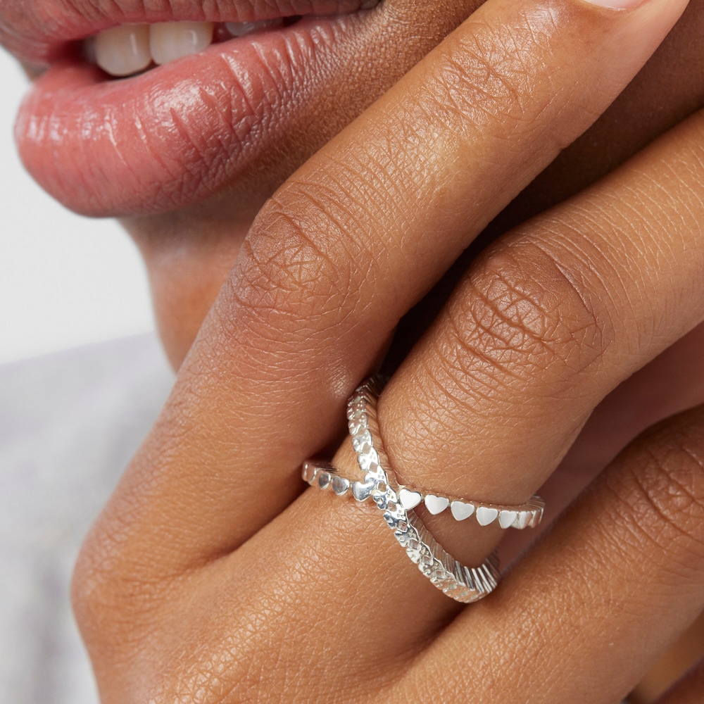 Anillo cruzado de plata motivos oso y coraz&oacute;n Straight