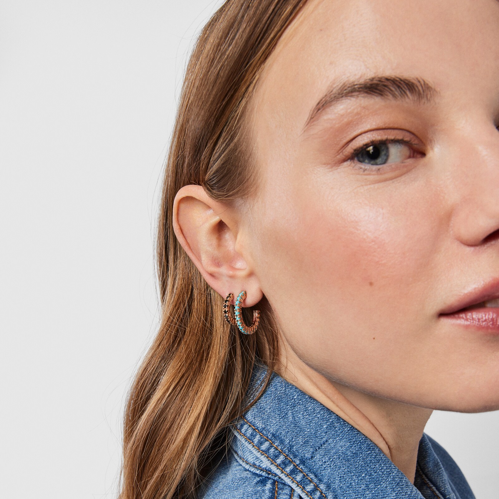 Pack of Straight Earrings in Rose 18K gold vermeil with Gemstones