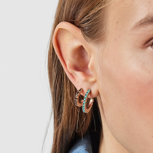 Pack of Straight Earrings in Rose Silver Vermeil with Gemstones