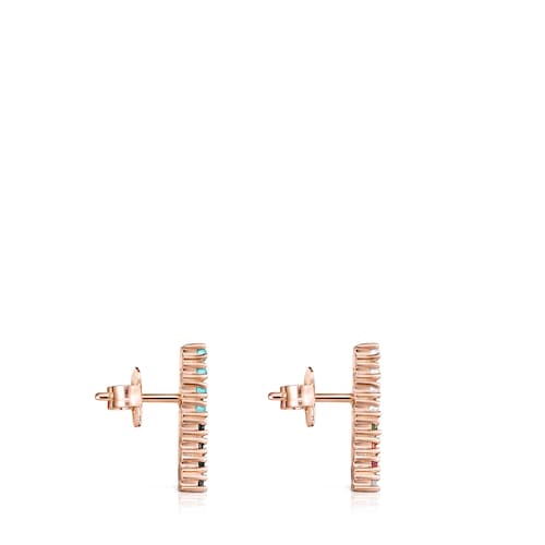 Boucles d&rsquo;oreilles Straight barre en Or Vermeil rose avec Pierres pr&eacute;cieuses