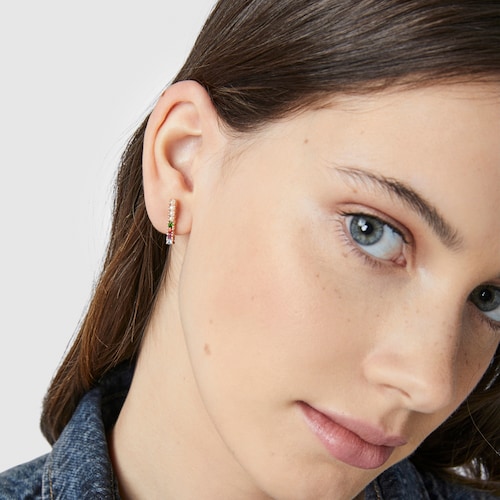 Boucles d&rsquo;oreilles Straight barre en Or Vermeil rose avec Pierres pr&eacute;cieuses