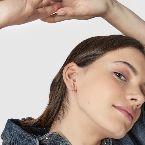 Boucles d&rsquo;oreilles Straight barre en Or Vermeil rose avec Pierres pr&eacute;cieuses