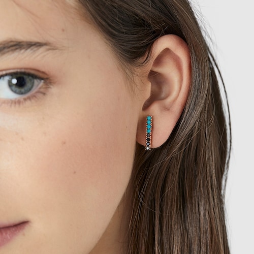 Boucles d&rsquo;oreilles Straight barre en Or Vermeil rose avec Pierres pr&eacute;cieuses