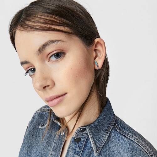 Boucles d&rsquo;oreilles Straight barre en Or Vermeil rose avec Pierres pr&eacute;cieuses