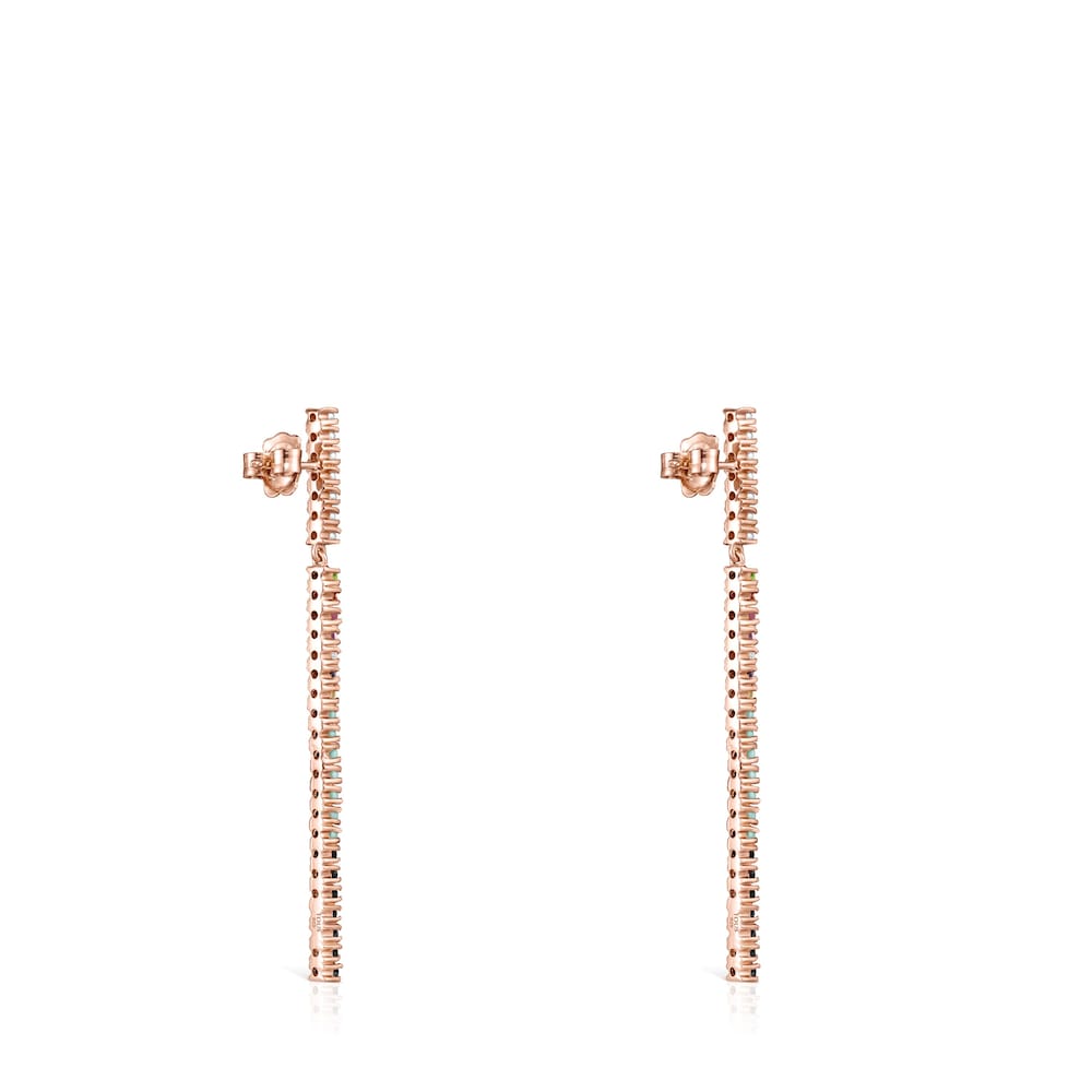 Pendientes largos barra con baño de oro rosa 18 kt sobre plata y gemas Straight image number 2