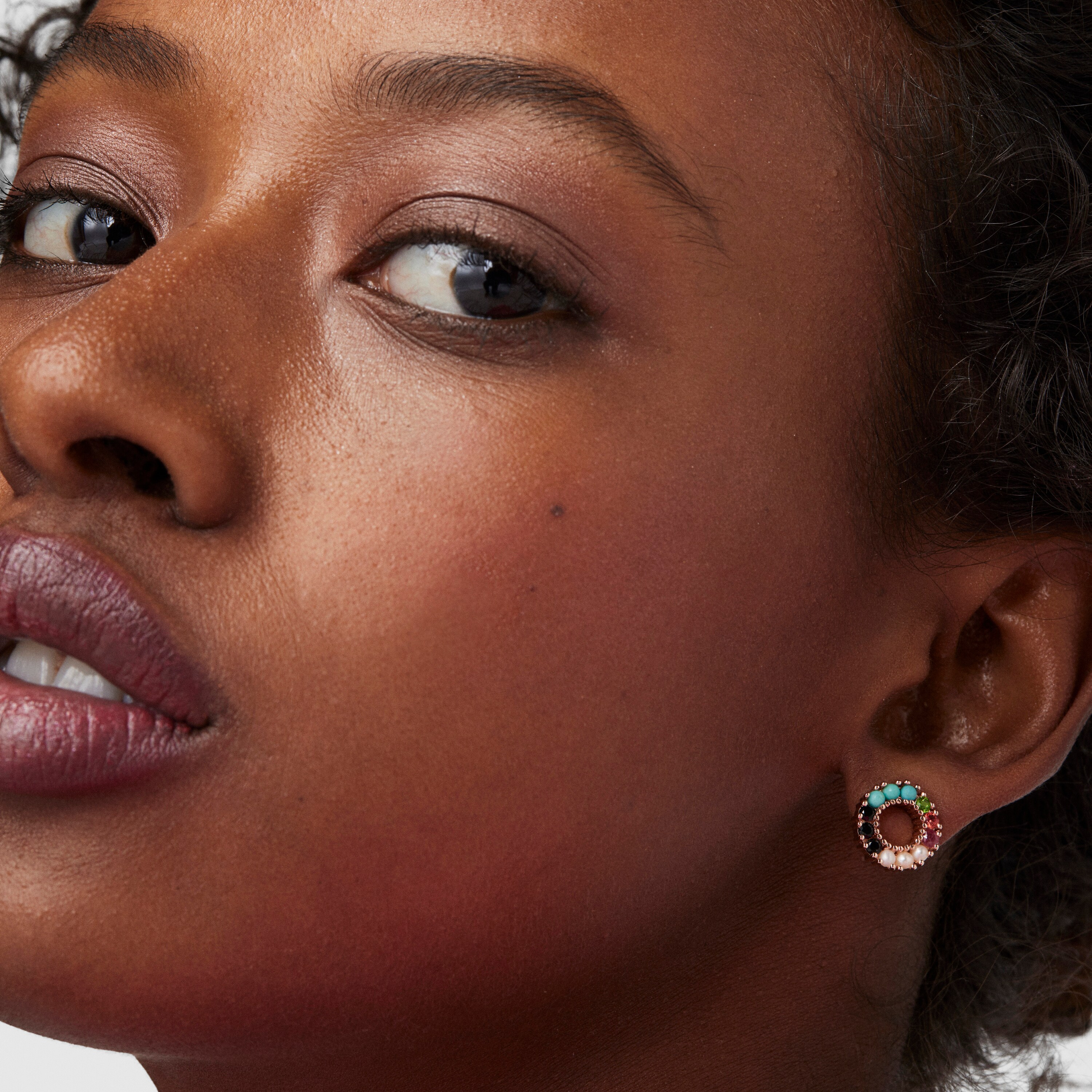 Straight small disc Earrings in Rose Silver Vermeil with Gemstones
