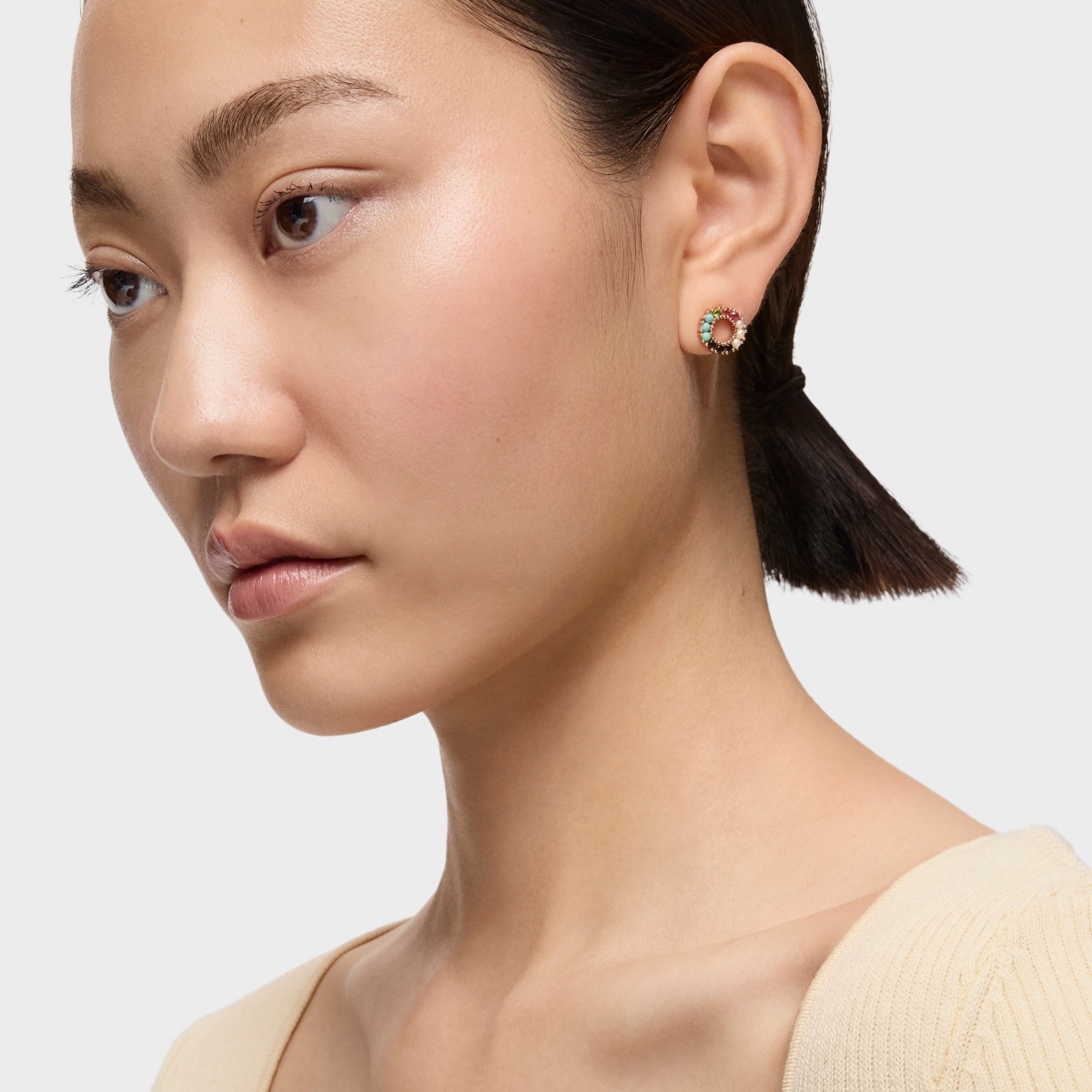 Pendientes pequeños disco con baño de oro rosa 18 kt sobre plata y gemas Straight