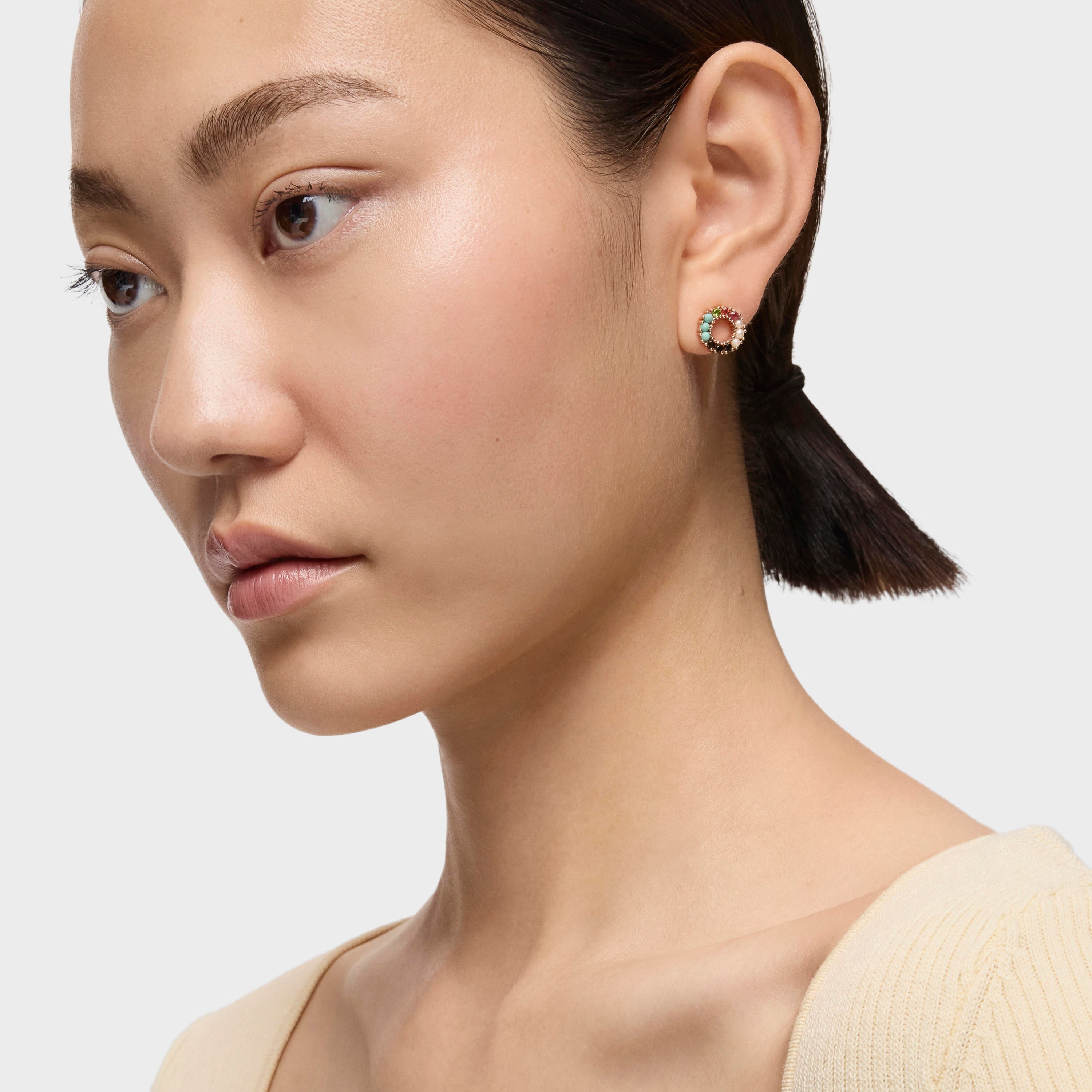 Straight small disc Earrings in Rose Silver Vermeil with Gemstones