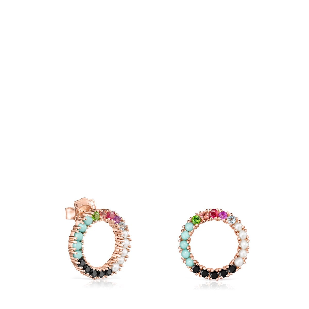 Pendientes grandes disco con baño de oro rosa 18 kt sobre plata y gemas Straight