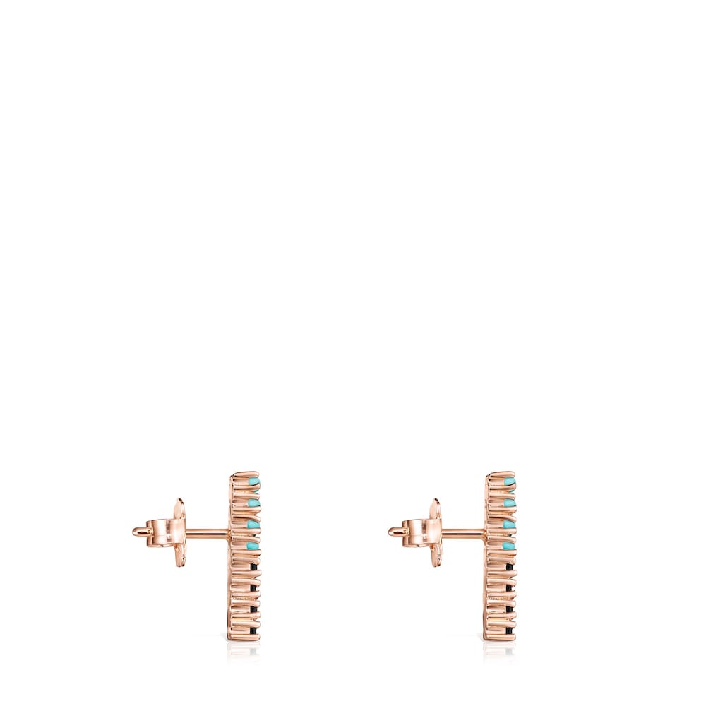 Straight large disc Earrings in Rose Silver Vermeil with Gemstones
