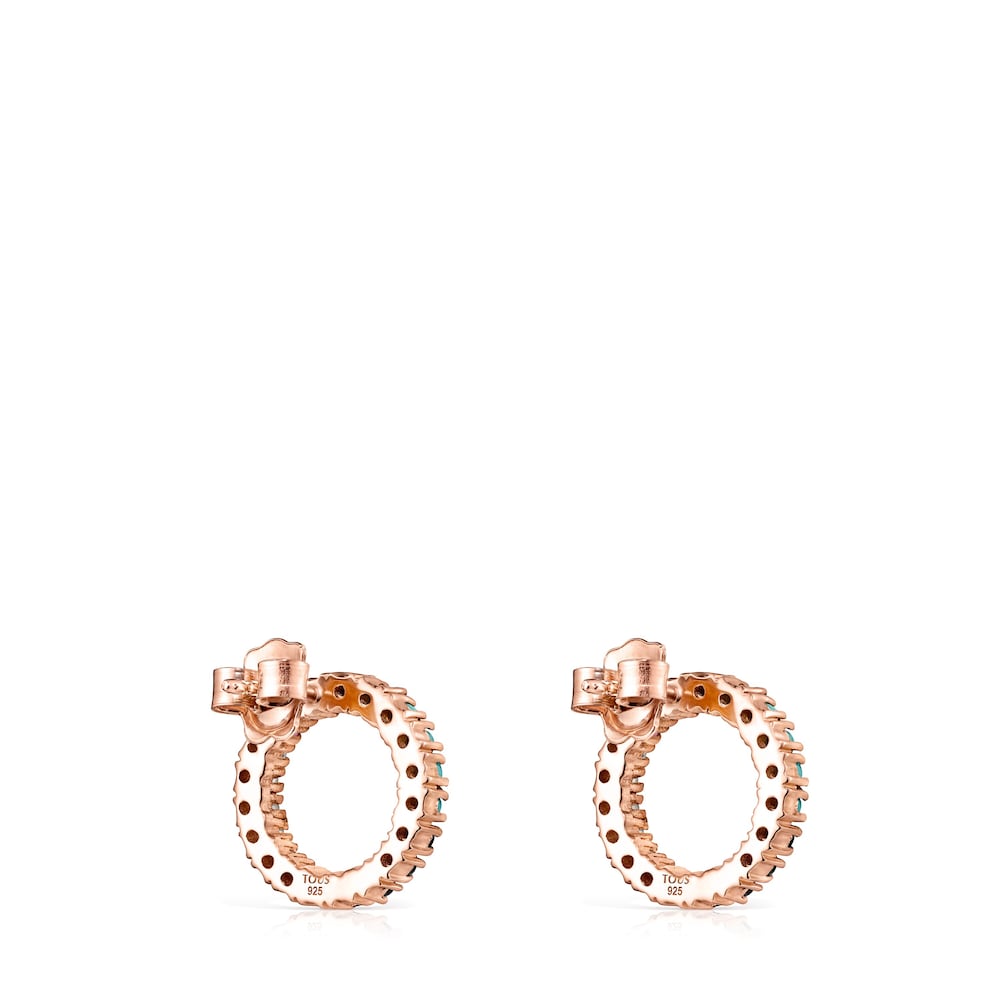 Pendientes grandes disco con baño de oro rosa 18 kt sobre plata y gemas Straight Pendientes grandes disco con baño de oro rosa 18 kt sobre plata y gemas Straight