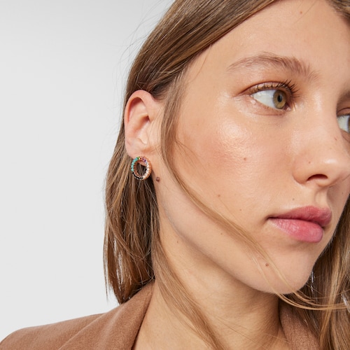 Pendientes grandes disco con baño de oro rosa 18 kt sobre plata y gemas Straight