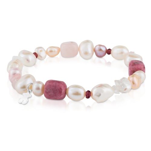Silver TOUS Pearls Bracelet with Pearls, Garnets and Rhodonites