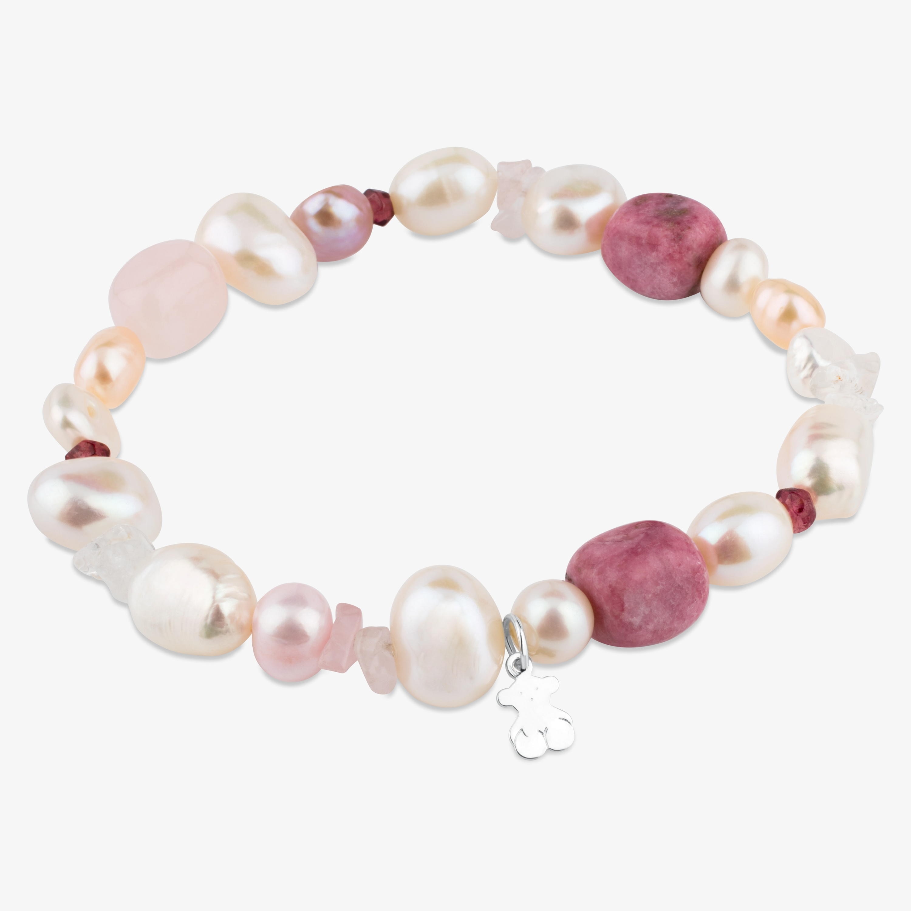 Silver TOUS Pearls Bracelet with Pearls, Garnets and Rhodonites