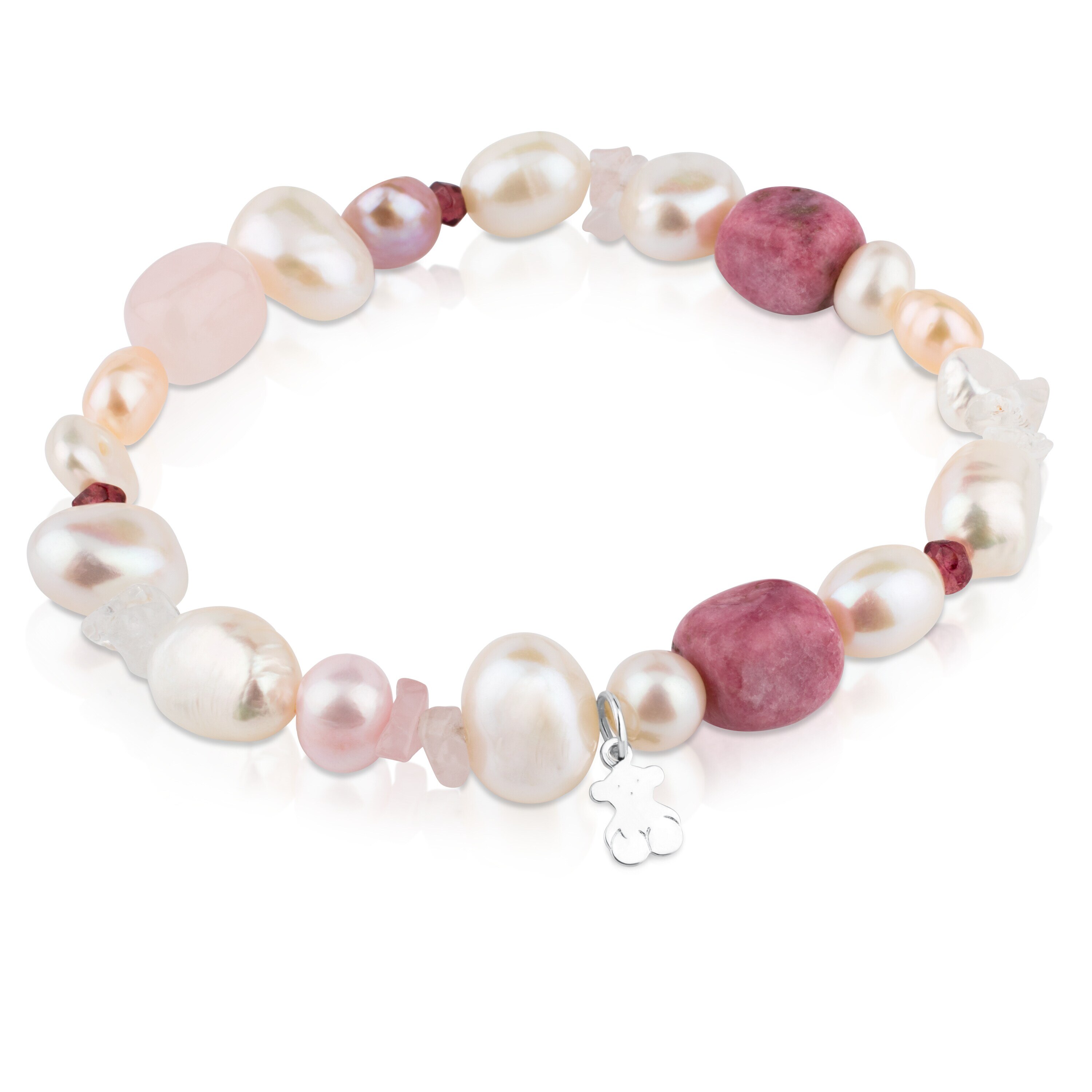 Silver TOUS Pearls Bracelet with Pearls, Garnets and Rhodonites