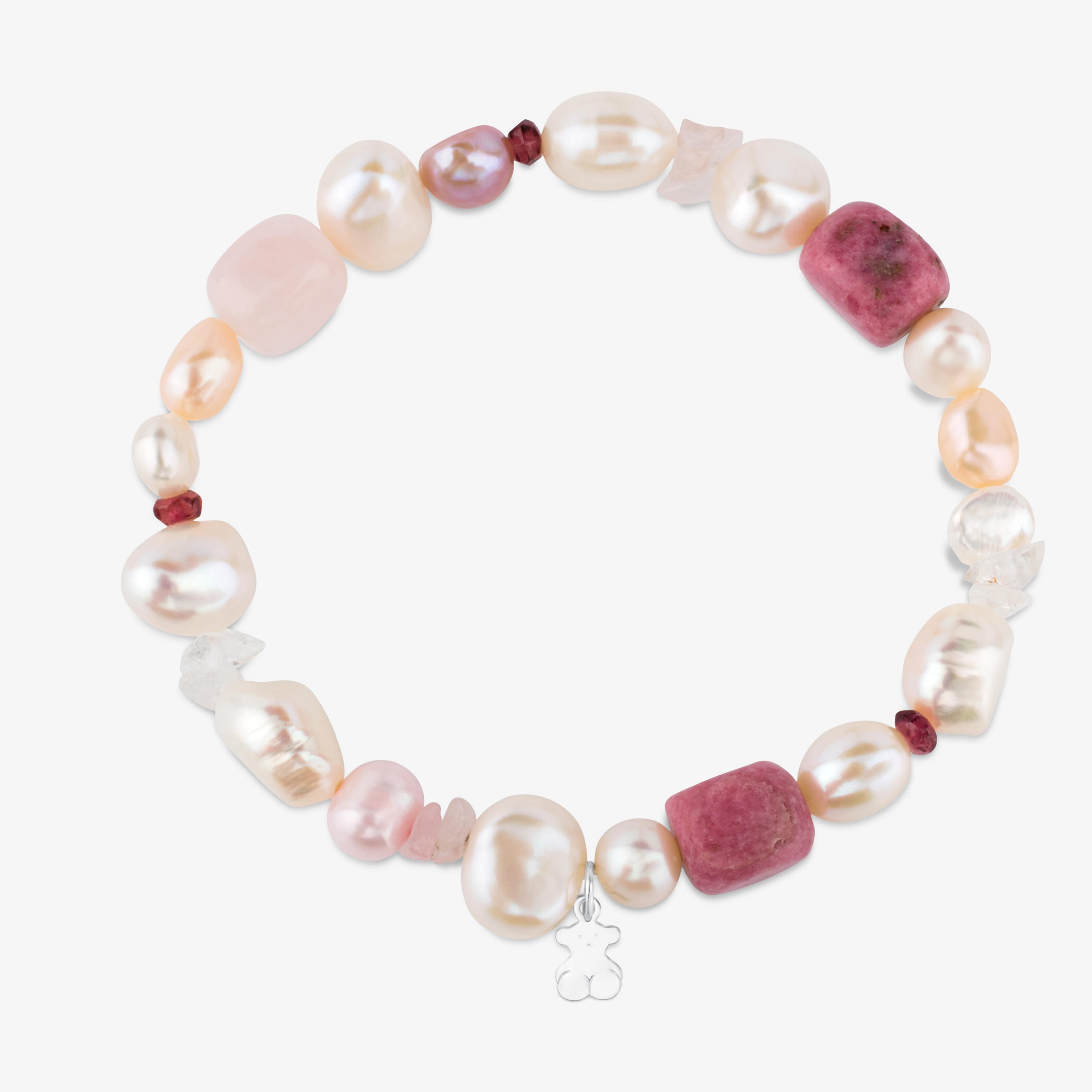 Silver TOUS Pearls Bracelet with Pearls, Garnets and Rhodonites