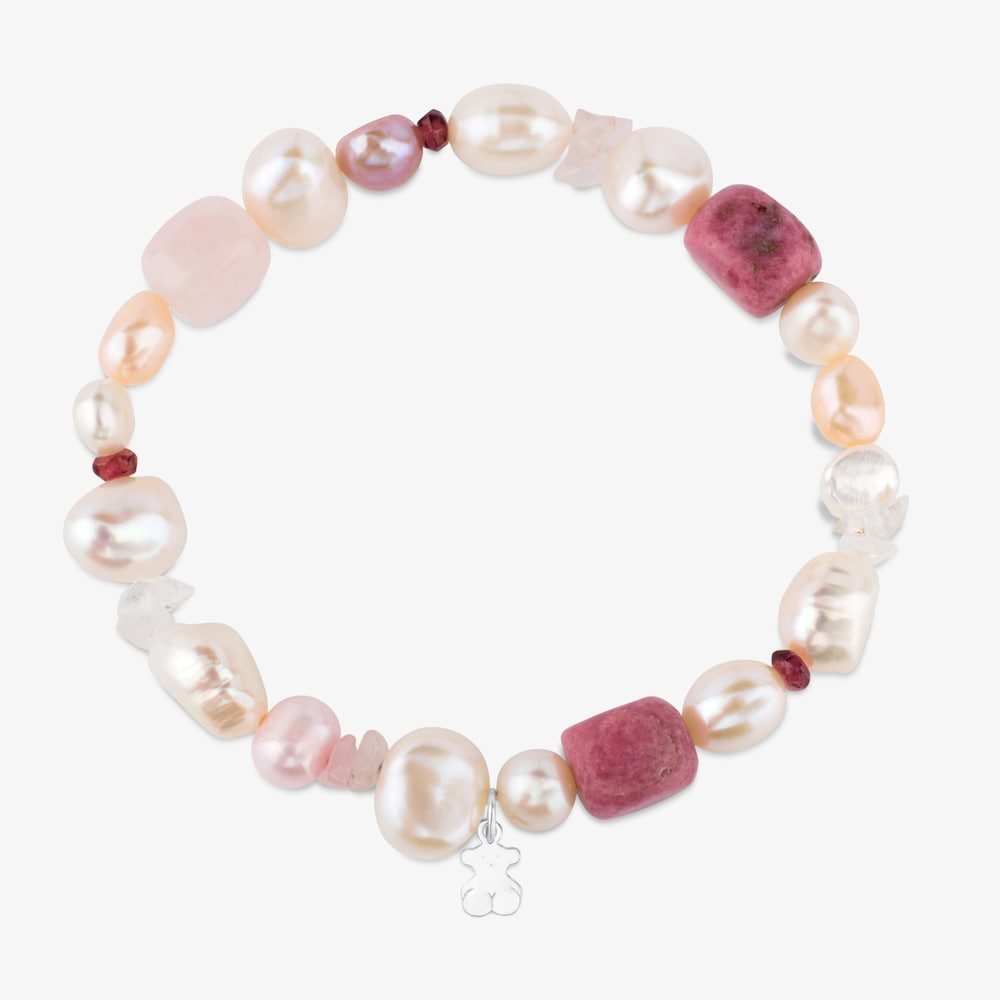 Pulsera de plata con perlas, granate, rodonita y cuarzo TOUS Pearls