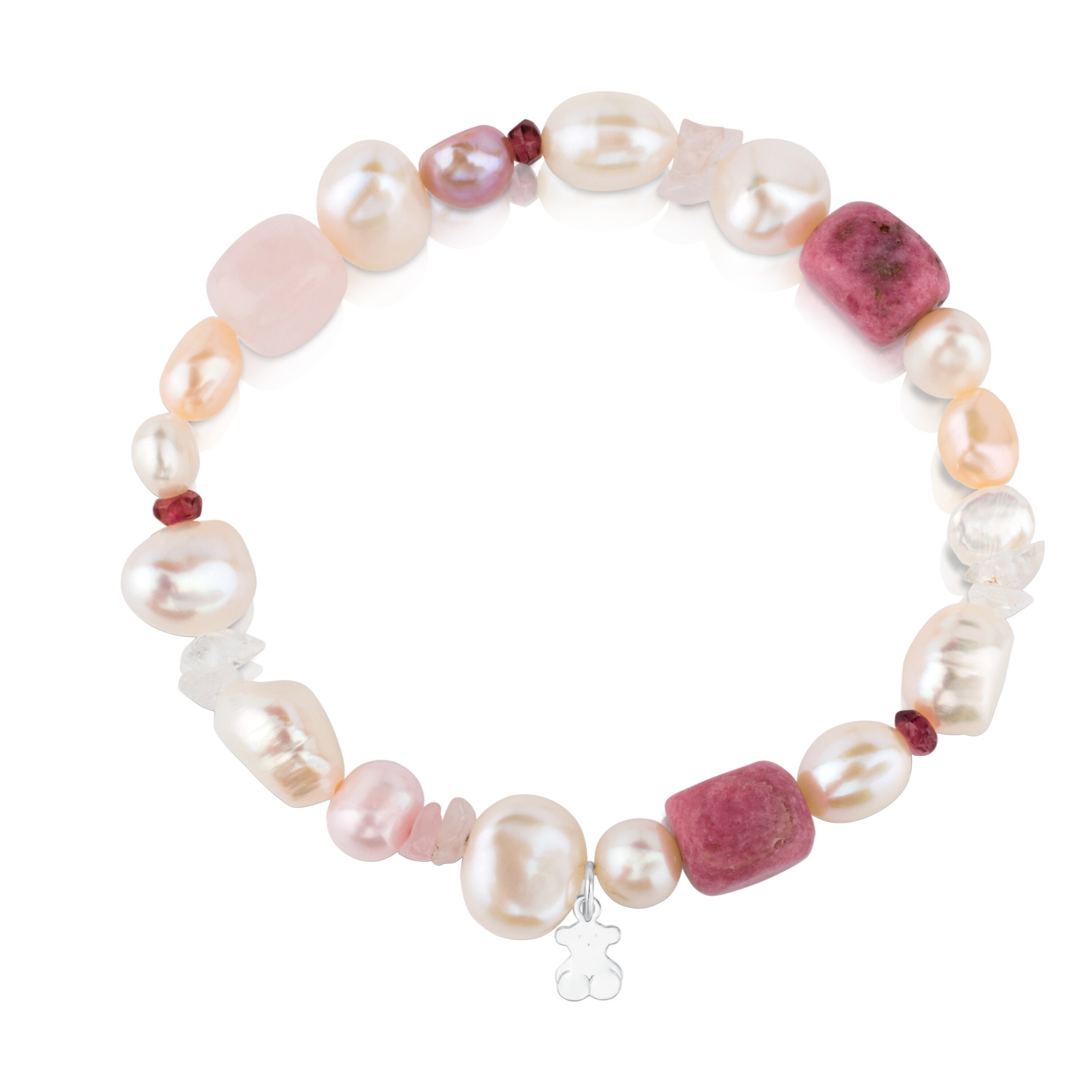 Silver TOUS Pearls Bracelet with Pearls, Garnets and Rhodonites