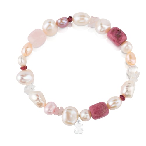Silver TOUS Pearls Bracelet with Pearls, Garnets and Rhodonites