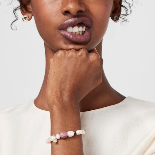 Silver TOUS Pearls Bracelet with Pearls, Garnets and Rhodonites