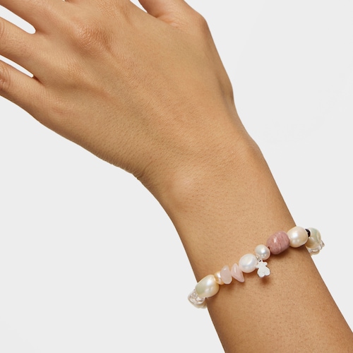 Silver TOUS Pearls Bracelet with Pearls, Garnets and Rhodonites