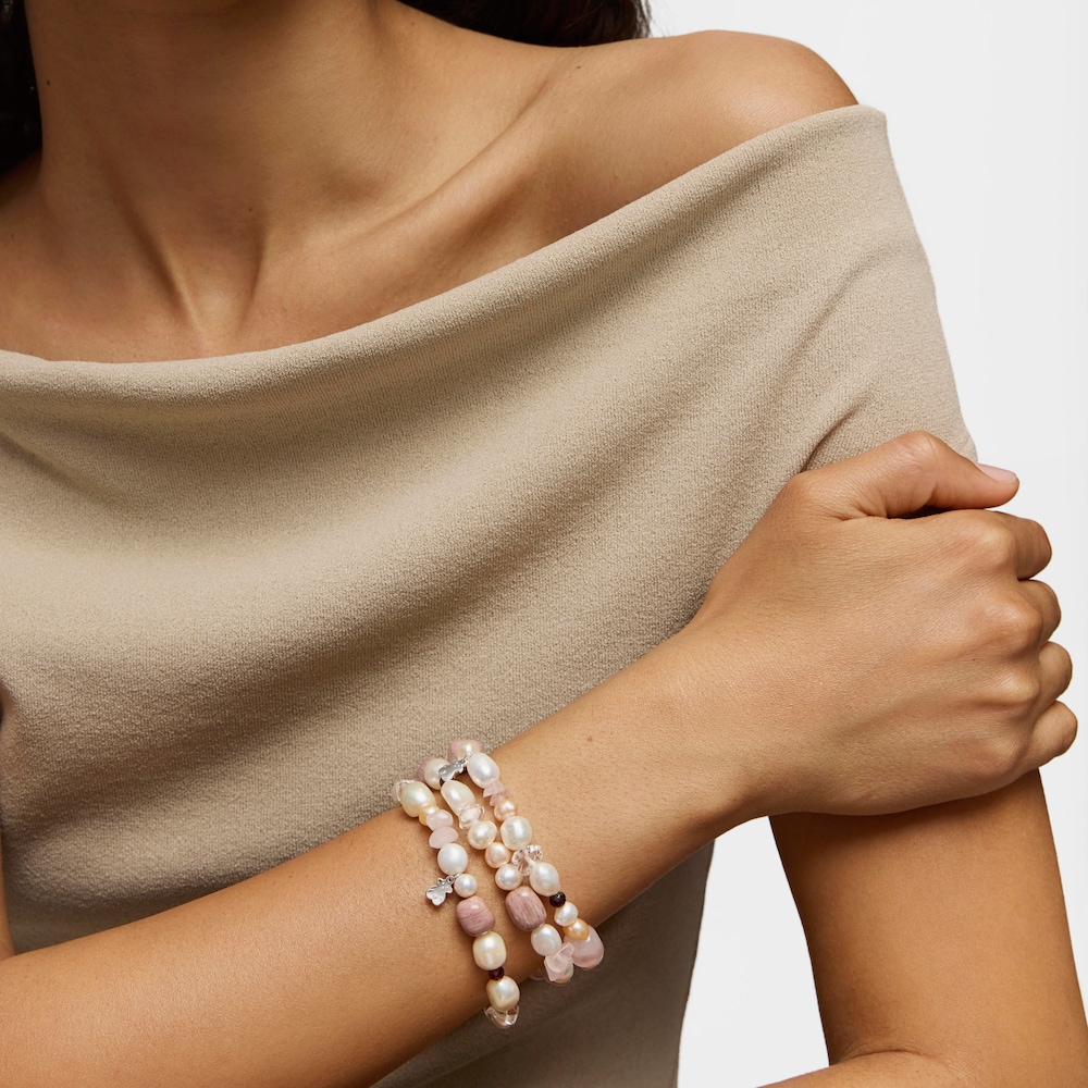 Silver TOUS Pearls Bracelet with Pearls, Garnets and Rhodonites