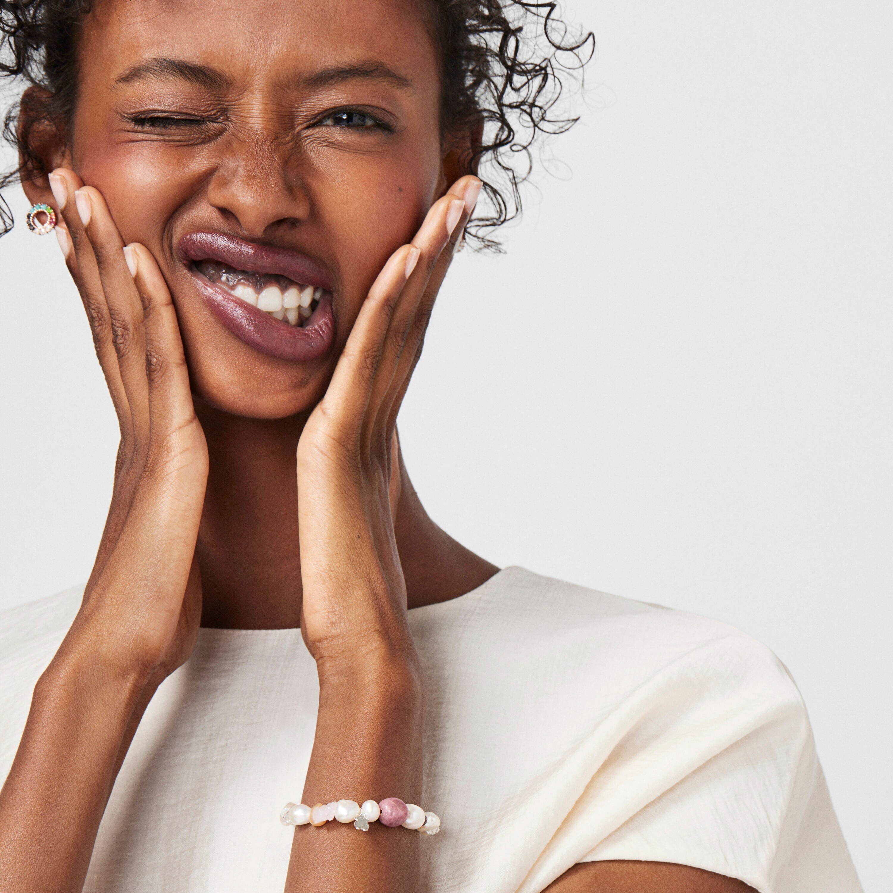 Silver TOUS Pearls Bracelet with Pearls, Garnets and Rhodonites