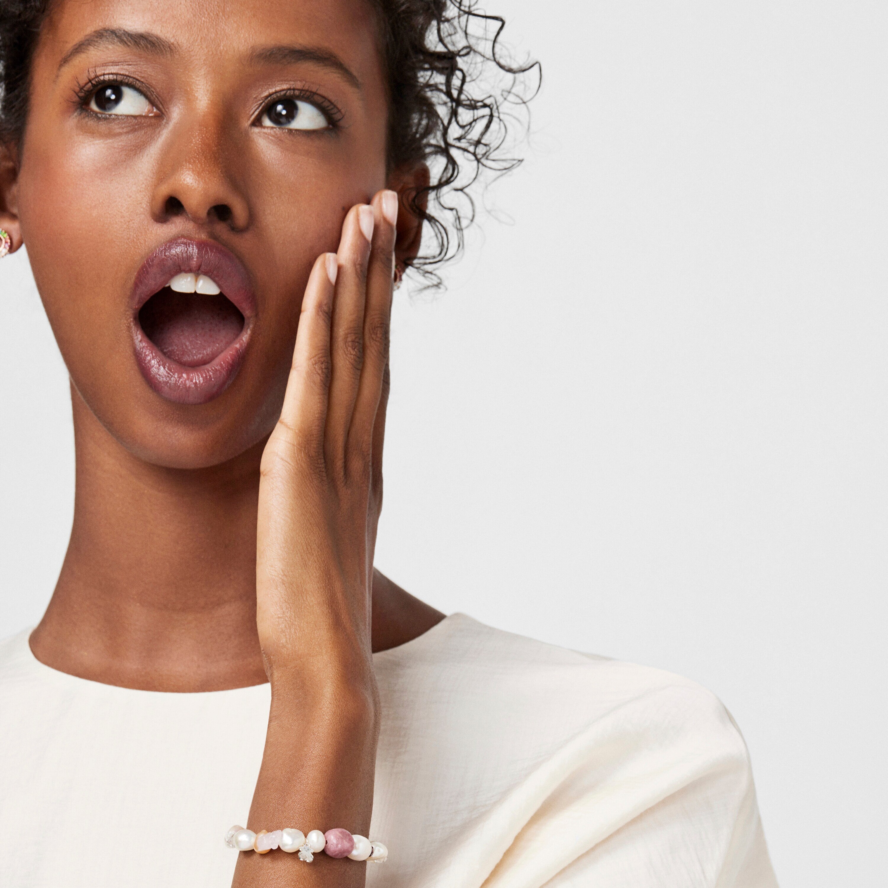Silver TOUS Pearls Bracelet with Pearls, Garnets and Rhodonites