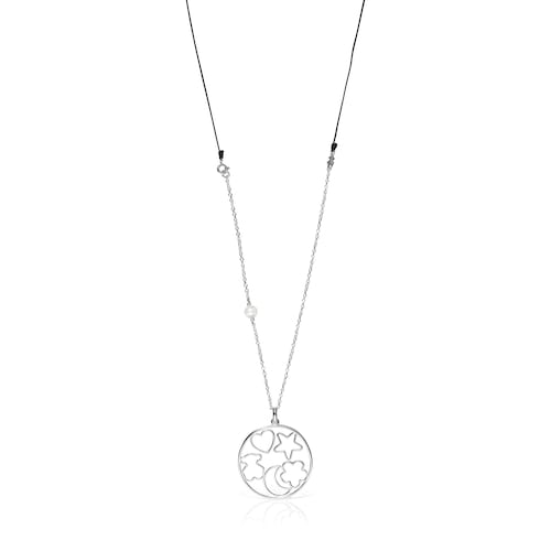 Collaret Silueta de Plata amb Perla i Cordó negre image number 0