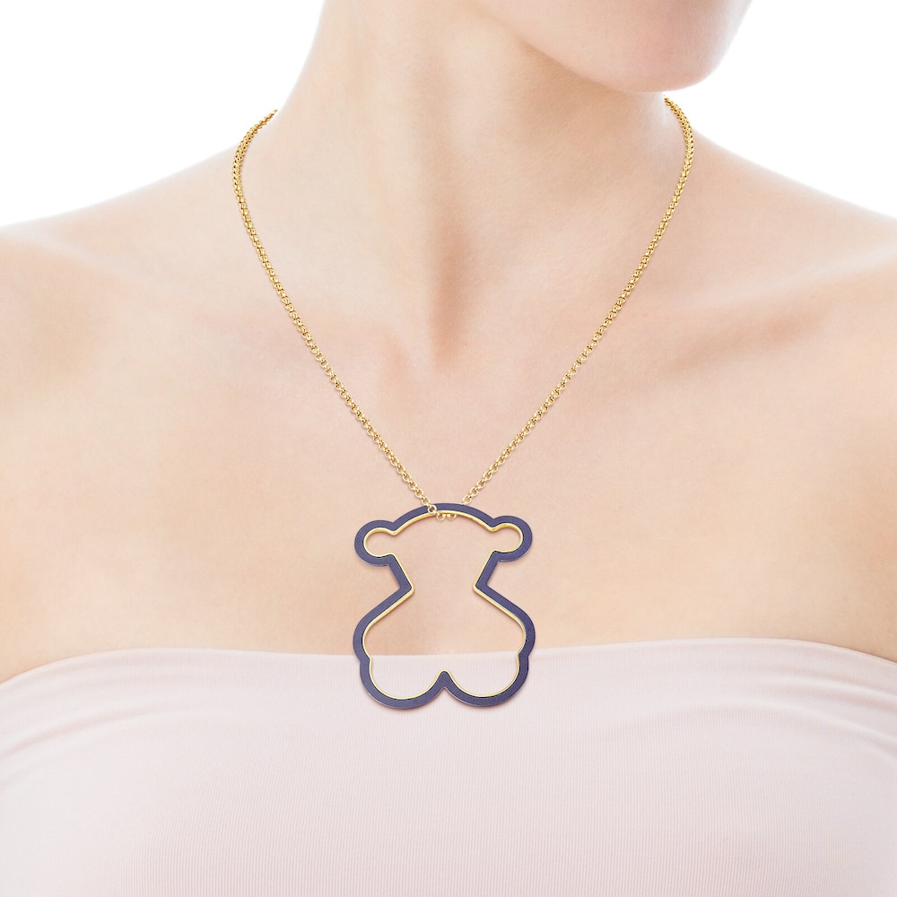 Dije Silueta oso con ba&ntilde;o de oro 18 kt sobre plata y Titanio