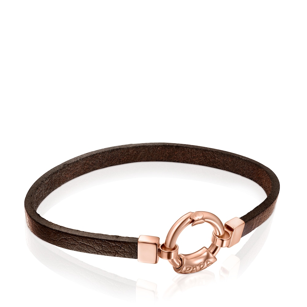 Pulsera TOUS Papa con baño de oro rosa 18 kt sobre plata y cuero marrón image number 0