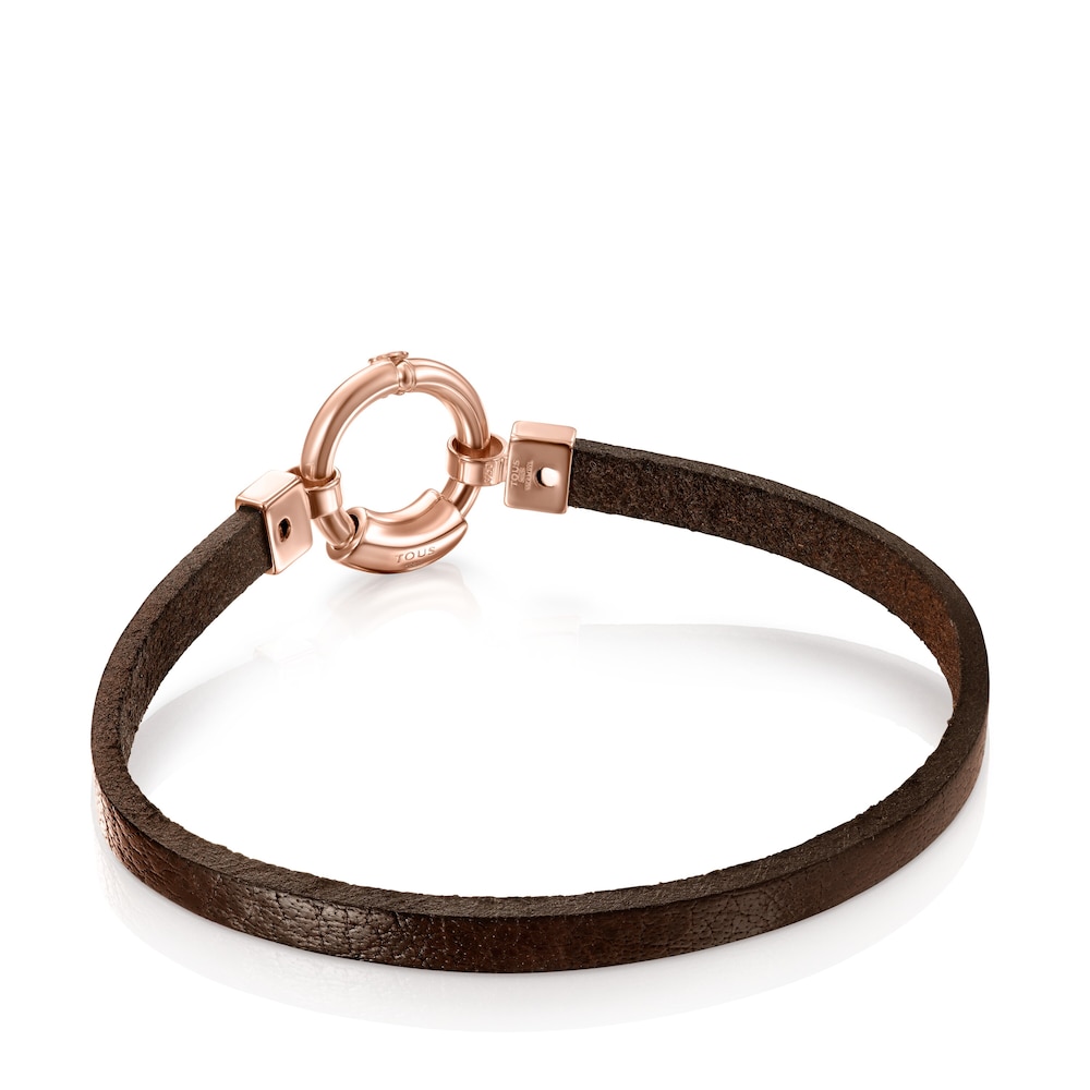 Pulsera TOUS Papa con ba&ntilde;o de oro rosa 18 kt sobre plata y Cuero marr&oacute;n