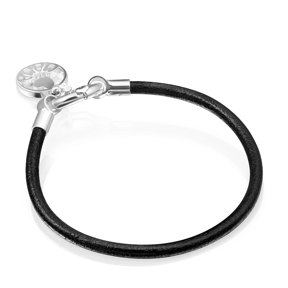 Pulsera TOUS Mama de Plata y Cuero negro